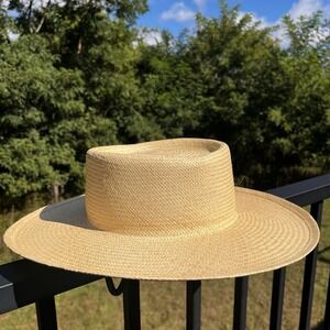 The J Peterman Co Panama Hat Womens Size L‎ Wide Brim Sun Hat Hand Woven Ecuador